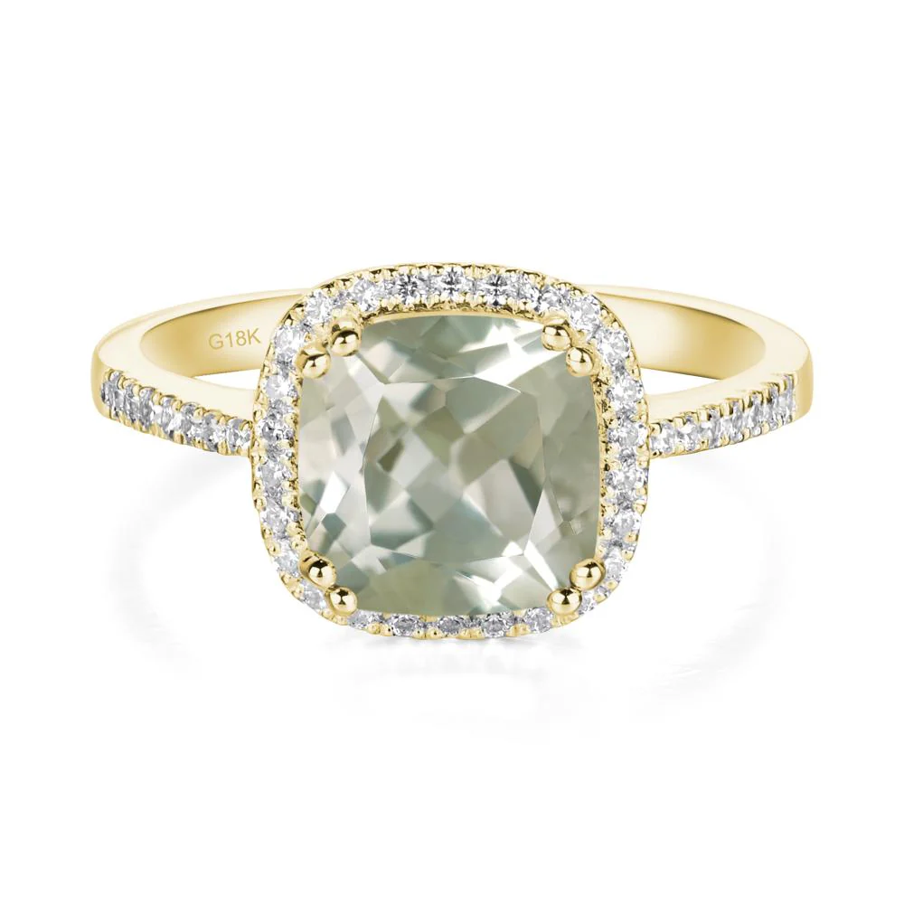 Cushion Cut Green Amethyst Halo Ring - Image 3