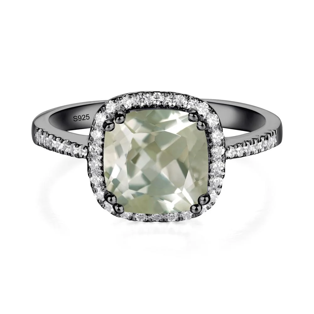 Cushion Cut Green Amethyst Halo Ring - Image 6