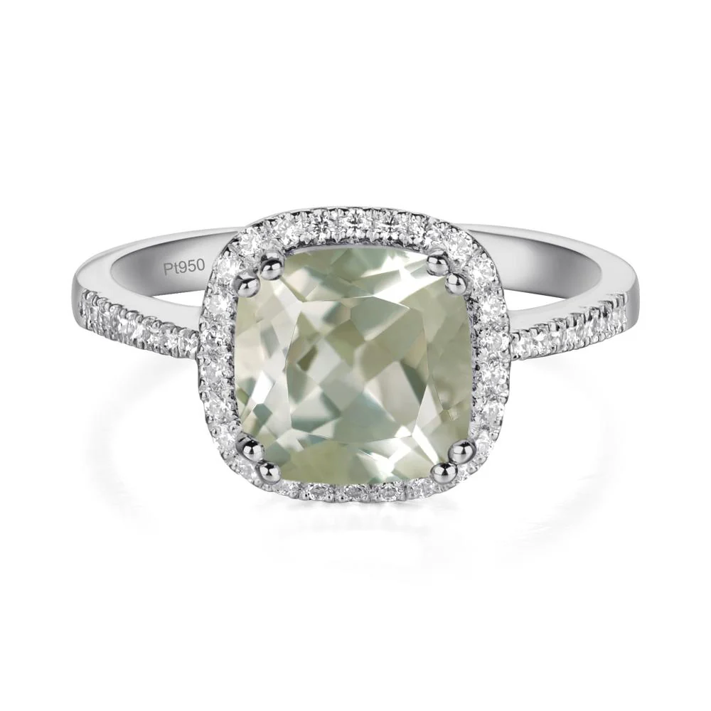 Cushion Cut Green Amethyst Halo Ring - Image 8