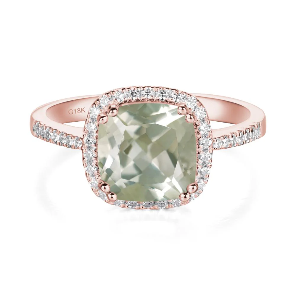 Cushion Cut Green Amethyst Halo Ring - Image 9