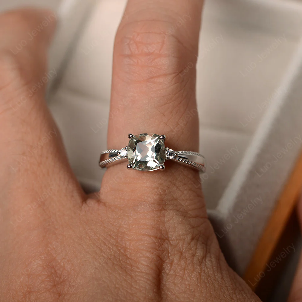 Cushion Cut Green Amethyst Engagement Ring - Image 4