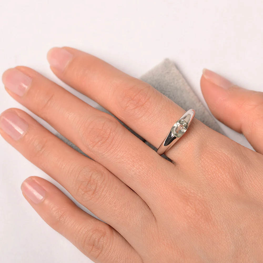Green Amethyst East West Bezel Set Pinky Ring - Image 3