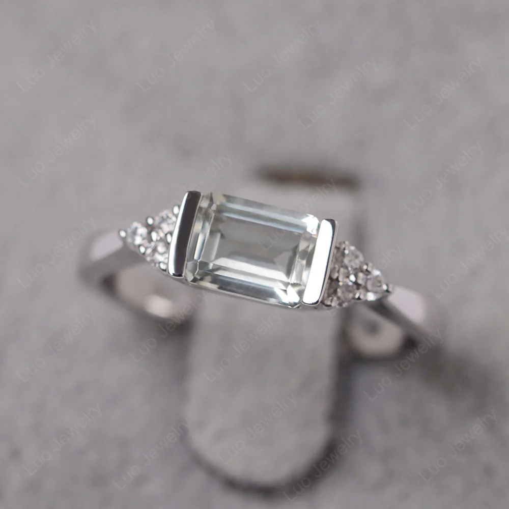 Green Amethyst East West Half Bezel Set Ring