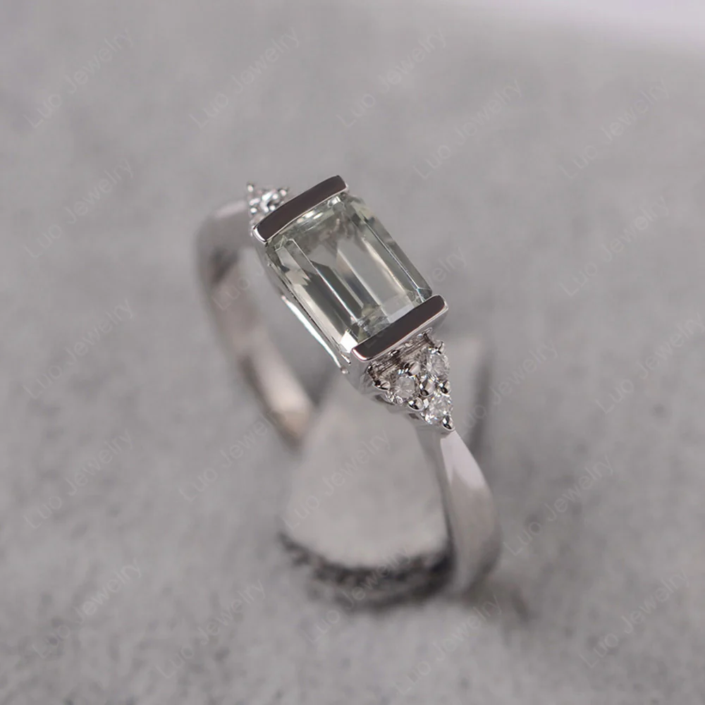 Green Amethyst East West Half Bezel Set Ring - Image 2