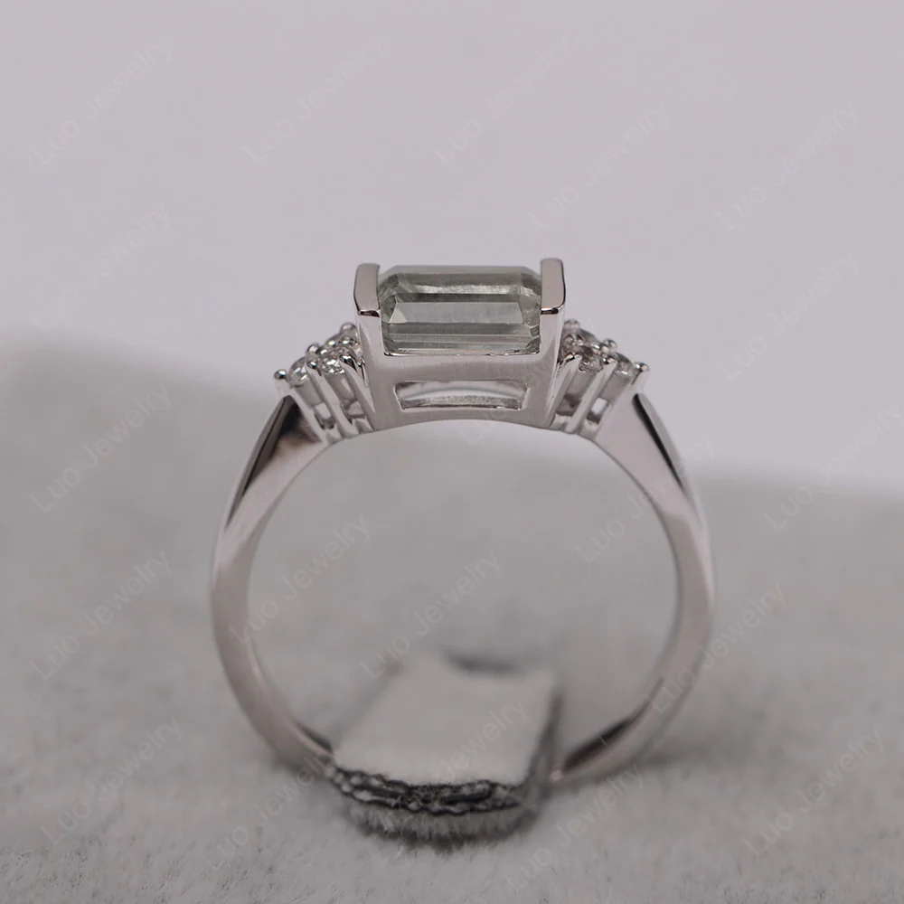 Green Amethyst East West Half Bezel Set Ring - Image 3
