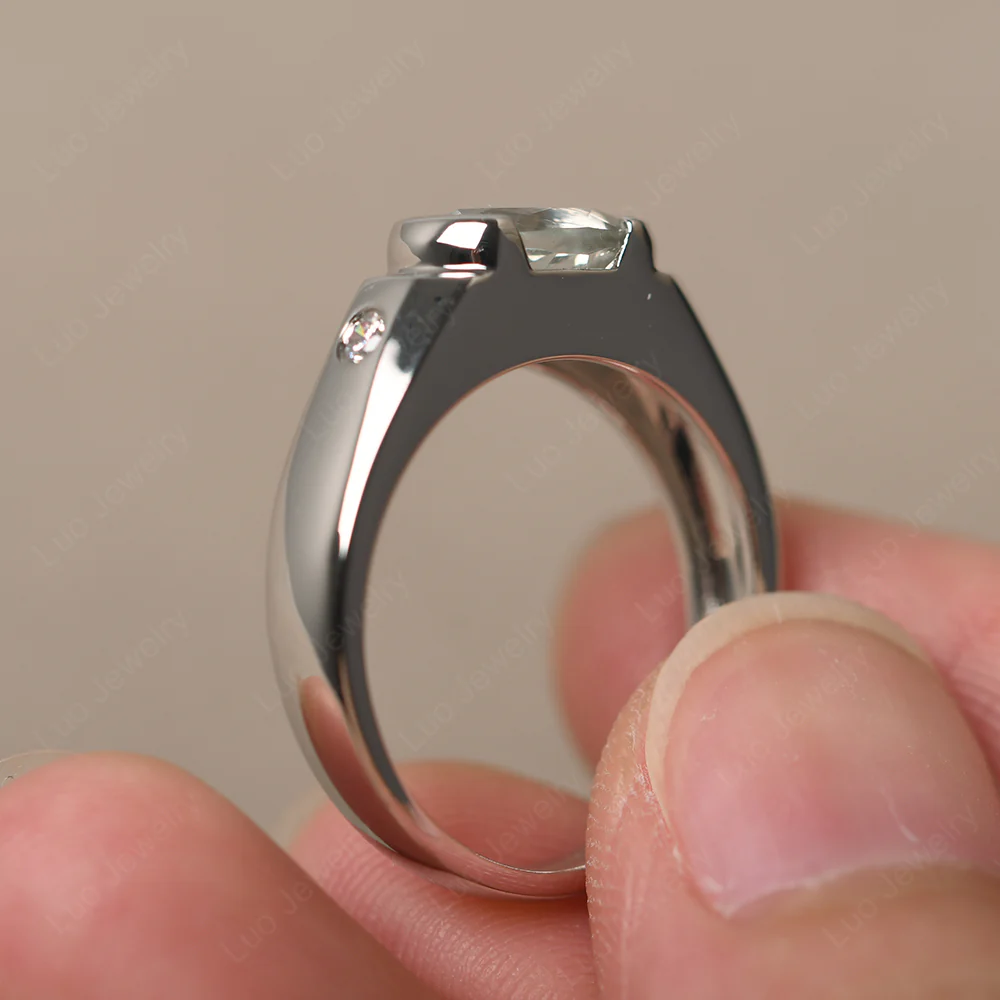 Oval Green Amethyst Horizontal Unisex Ring - Image 4