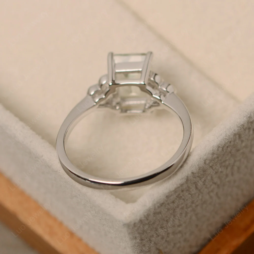 Emerald Cut Green Amethyst Ring with Trio - Image 3