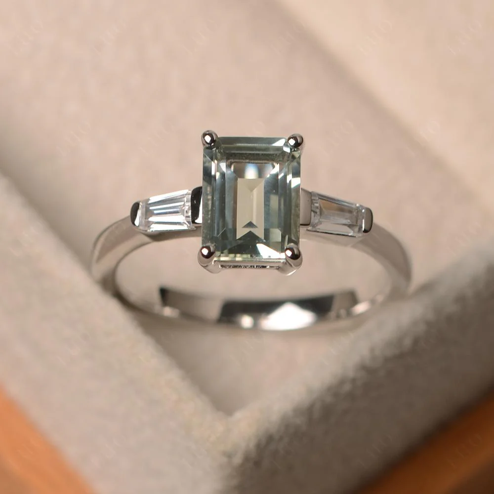 Green Amethyst Emerald Cut Baguette Ring - Image 29