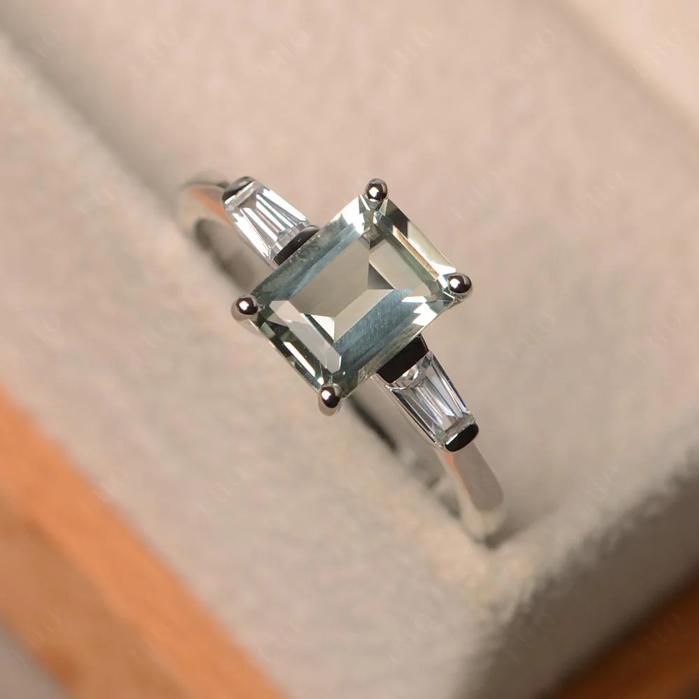 Green Amethyst Emerald Cut Baguette Ring - Image 30