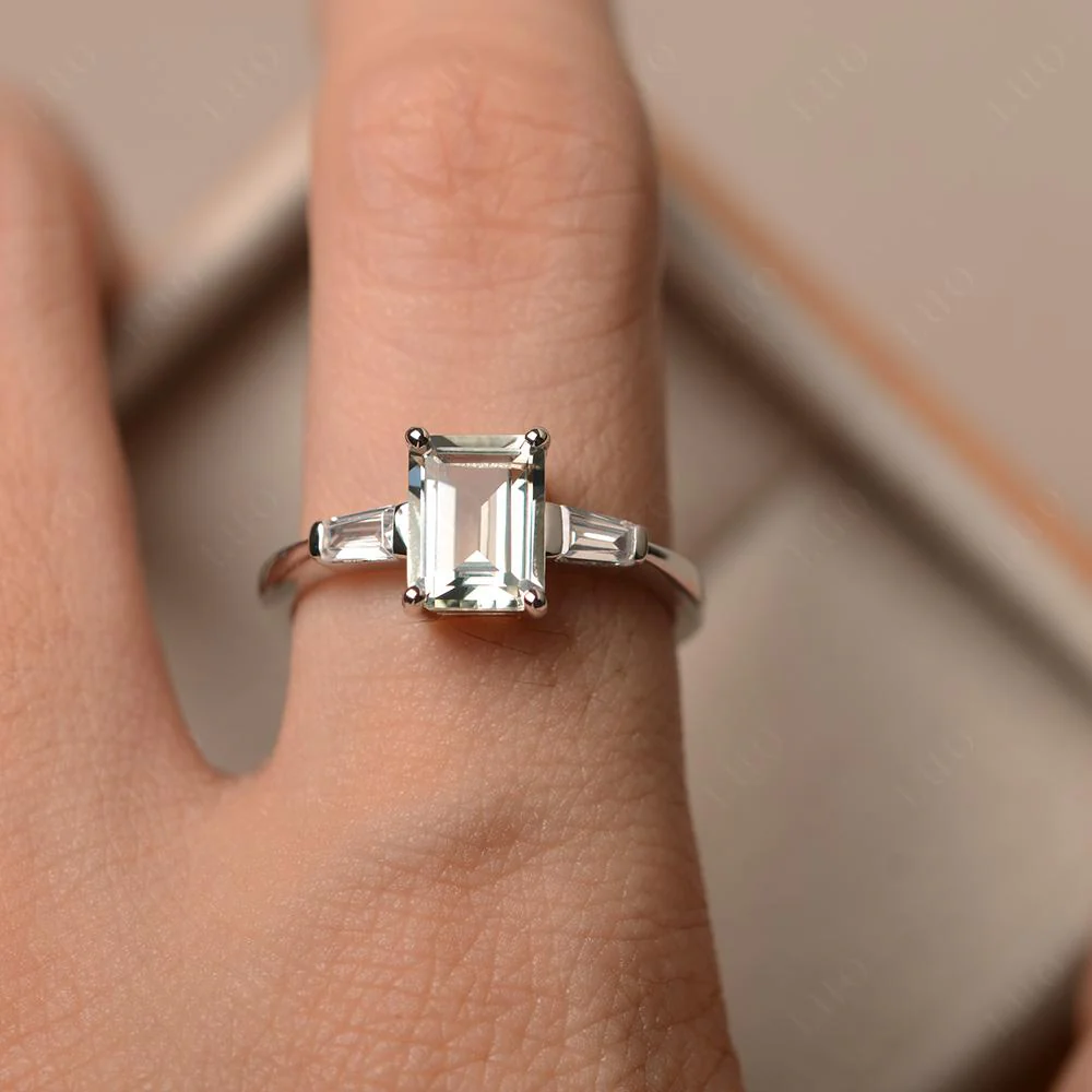 Green Amethyst Emerald Cut Baguette Ring - Image 32