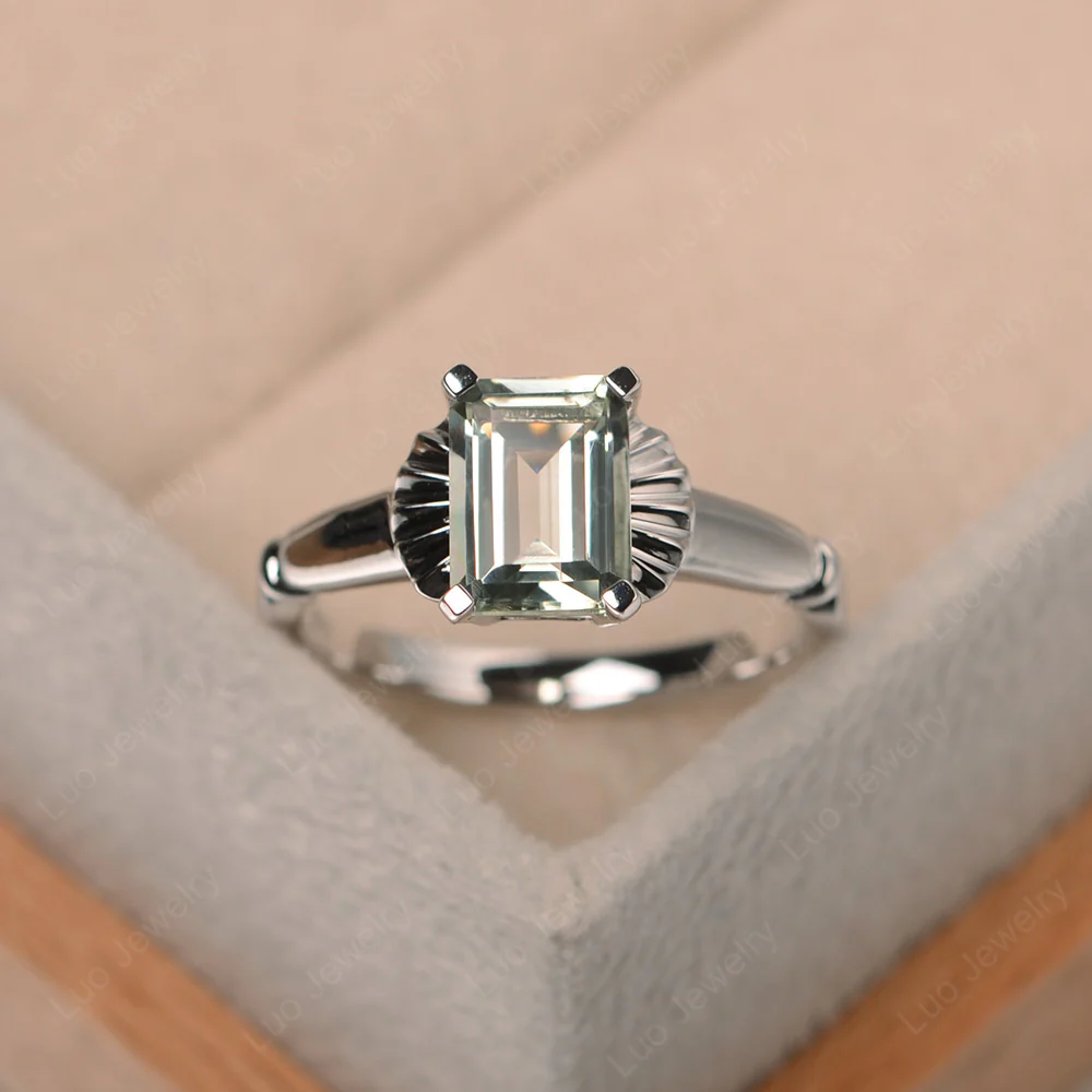 Vintage Style Green Amethyst Solitaire Ring - Image 2