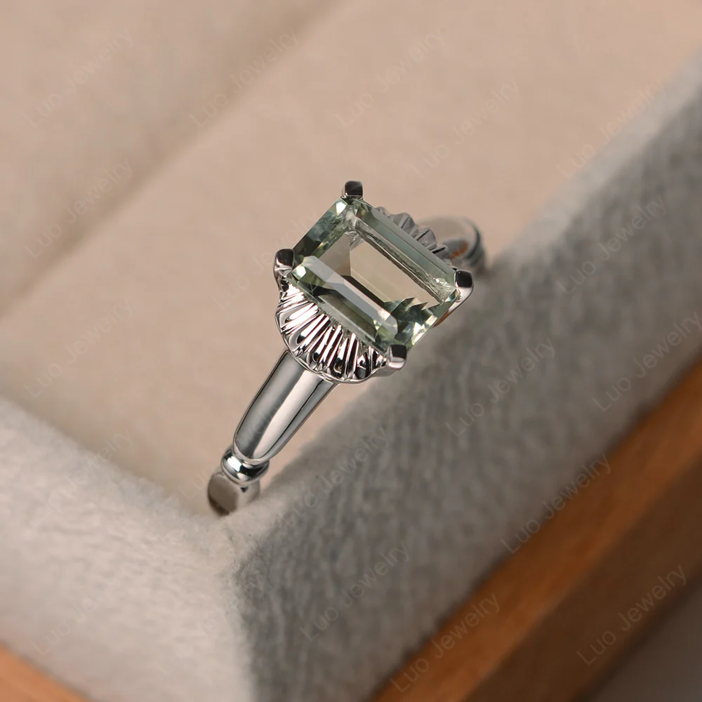 Vintage Style Green Amethyst Solitaire Ring - Image 3