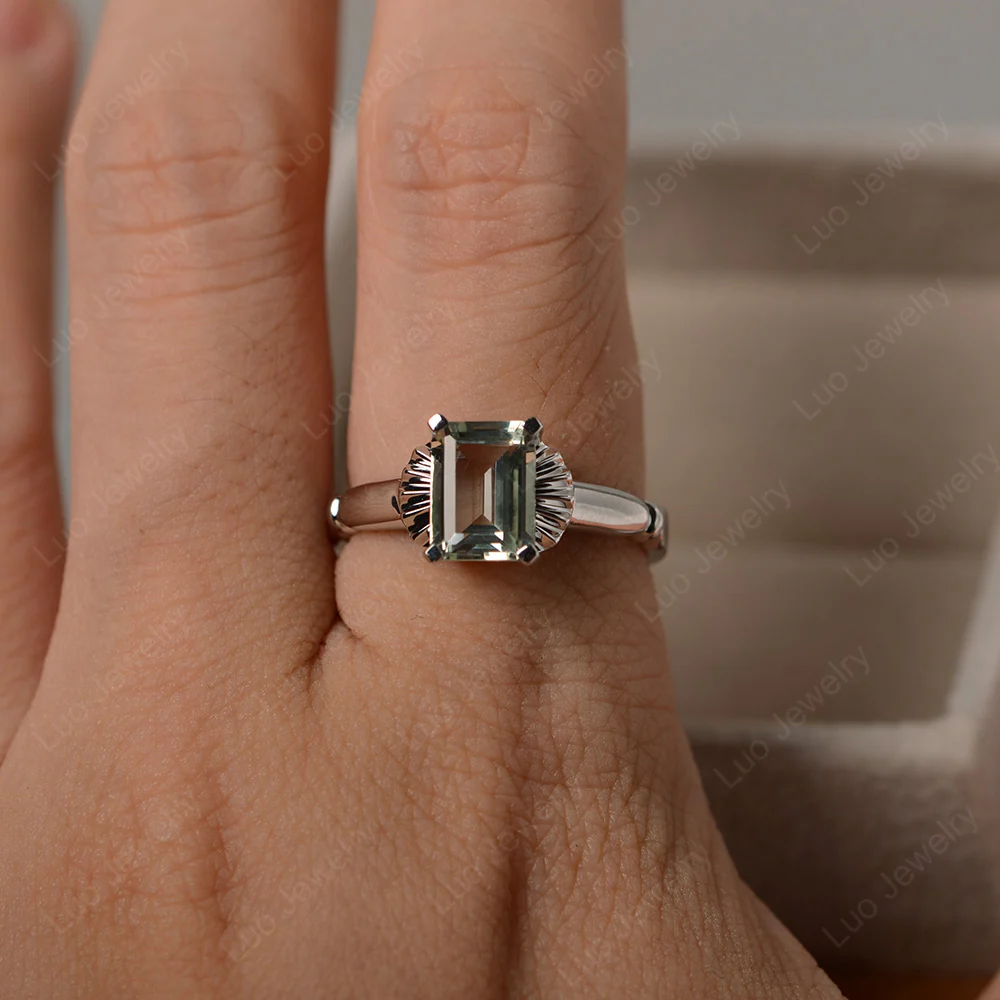 Vintage Style Green Amethyst Solitaire Ring - Image 5