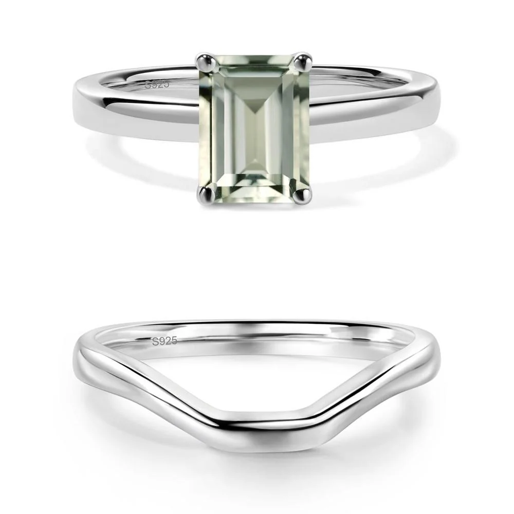 Green Amethyst Plain Band Solitaire Engagement Ring - Image 19