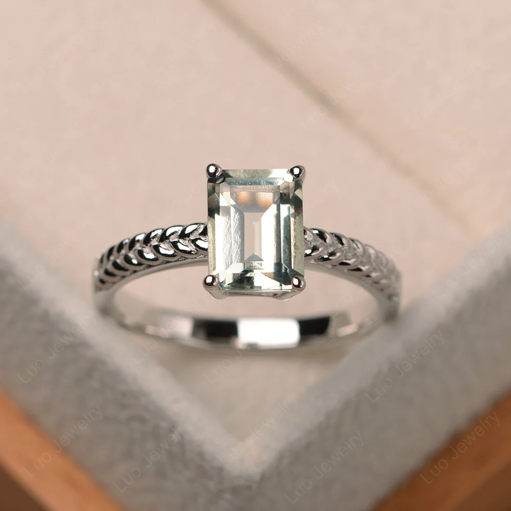 Green Amethyst Solitaire Woven Ring