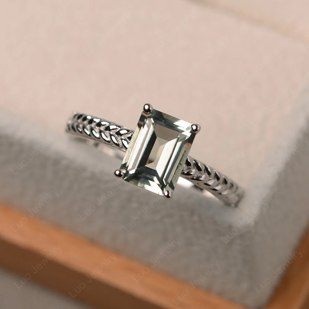 Green Amethyst Solitaire Woven Ring - Image 2
