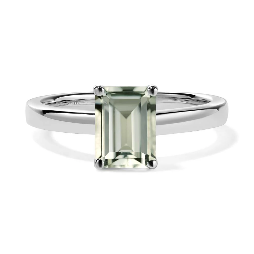 Green Amethyst Plain Band Solitaire Engagement Ring - Image 3