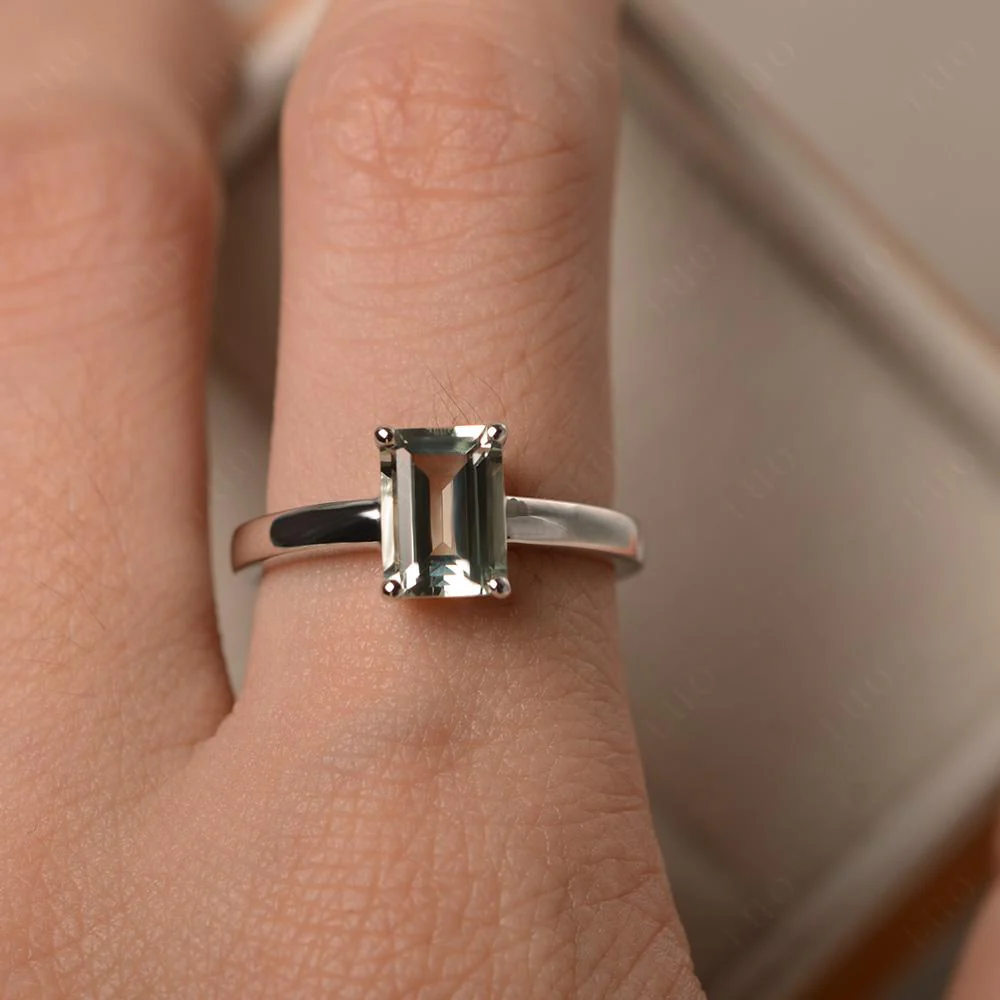 Green Amethyst Plain Band Solitaire Engagement Ring - Image 32