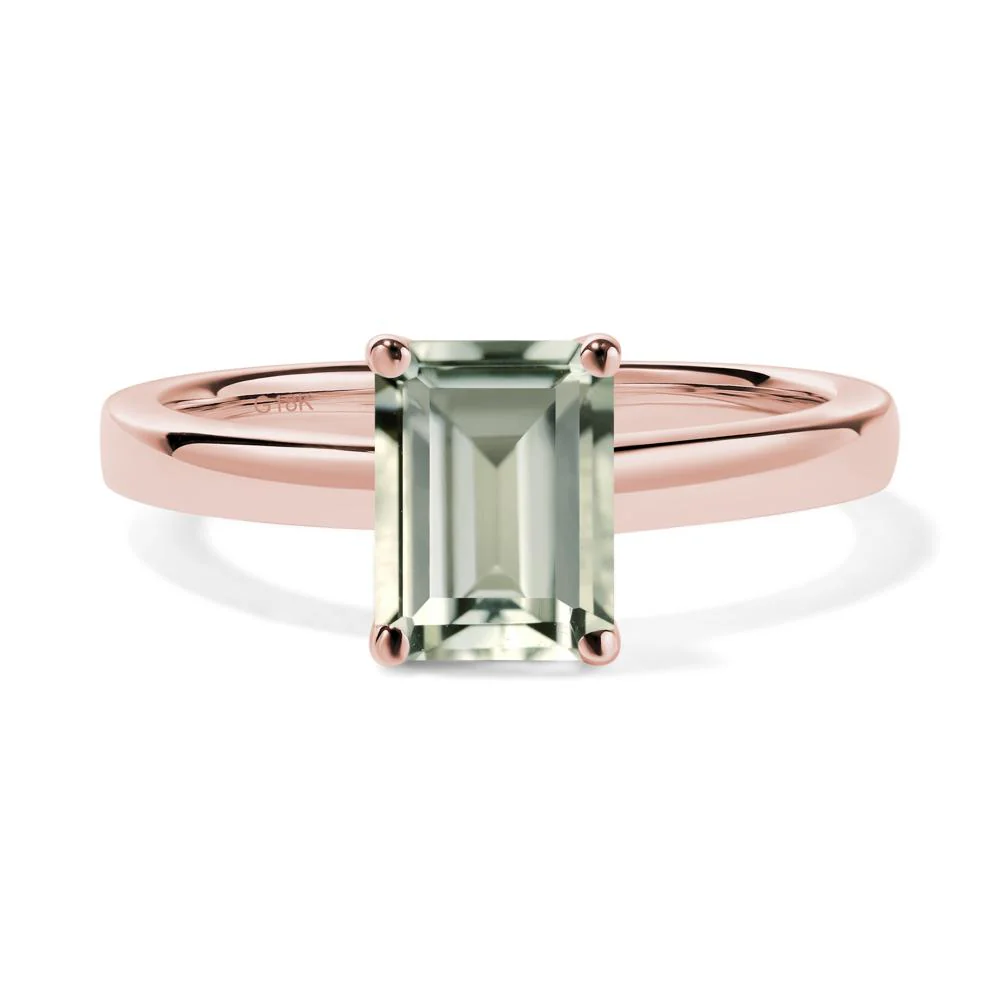 Green Amethyst Plain Band Solitaire Engagement Ring - Image 9