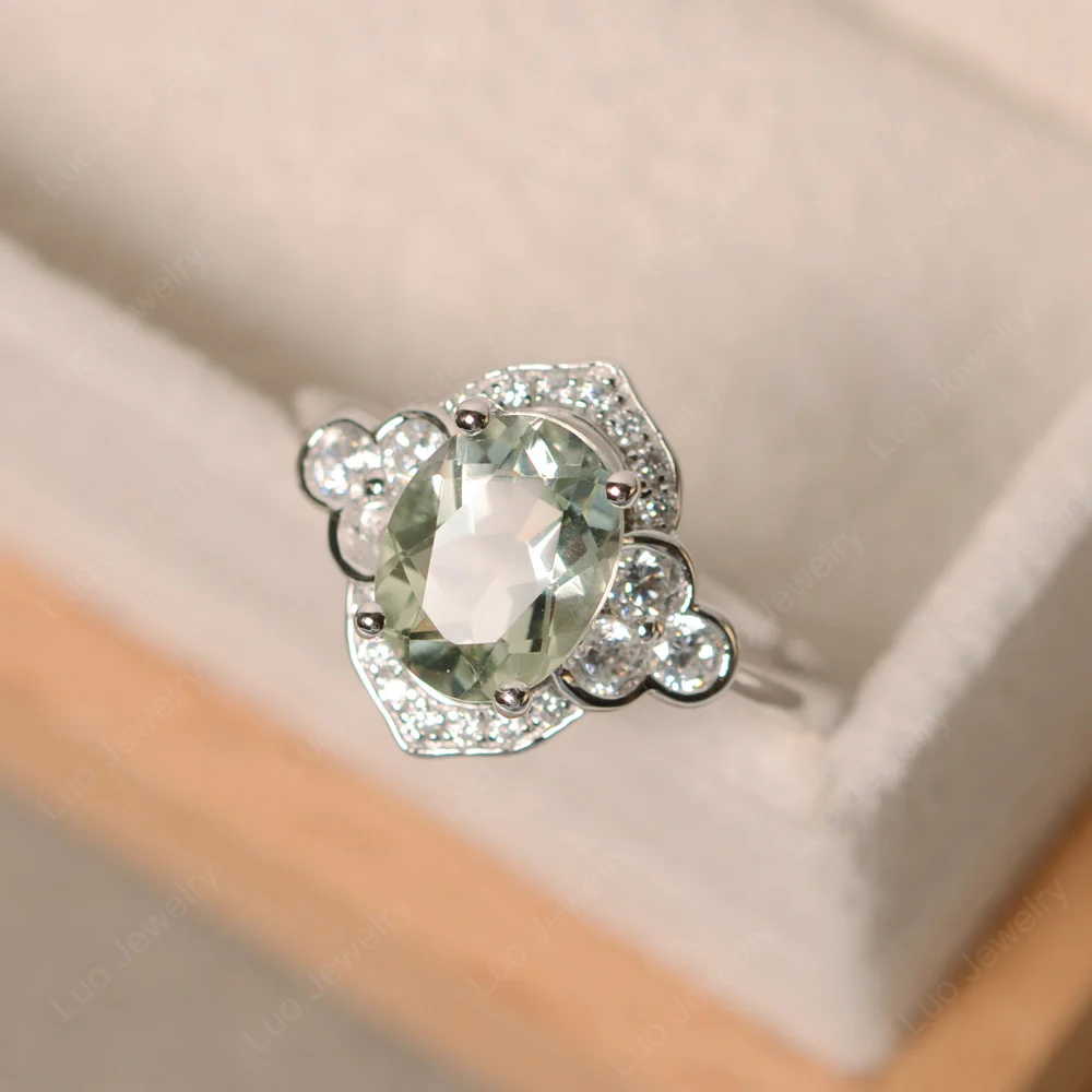 Green Amethyst Halo Engagement Ring - Image 3