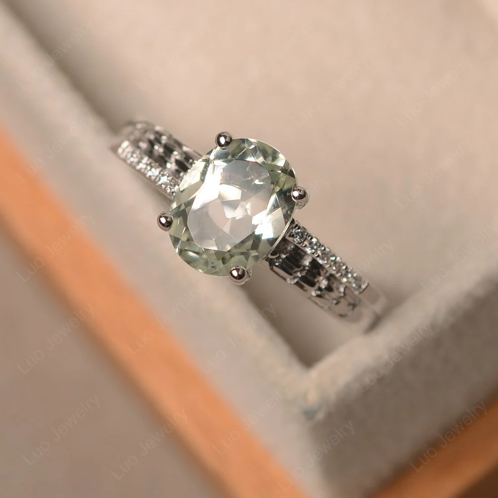 Vintage Style Oval Cut Green Amethyst Ring - Image 2