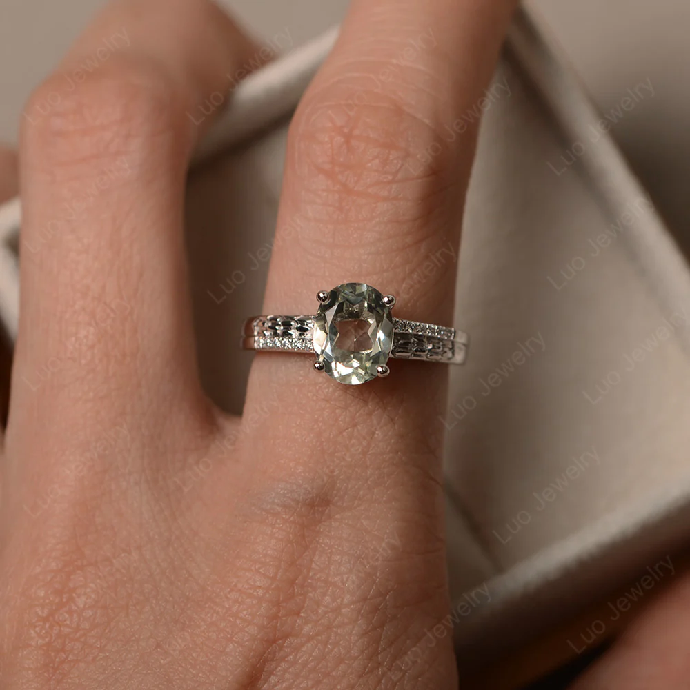 Vintage Style Oval Cut Green Amethyst Ring - Image 4