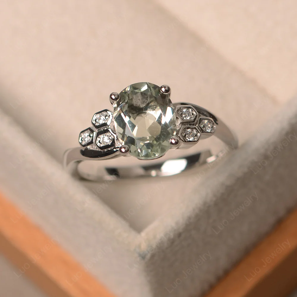Oval Cut Green Amethyst Honeycomb Ring