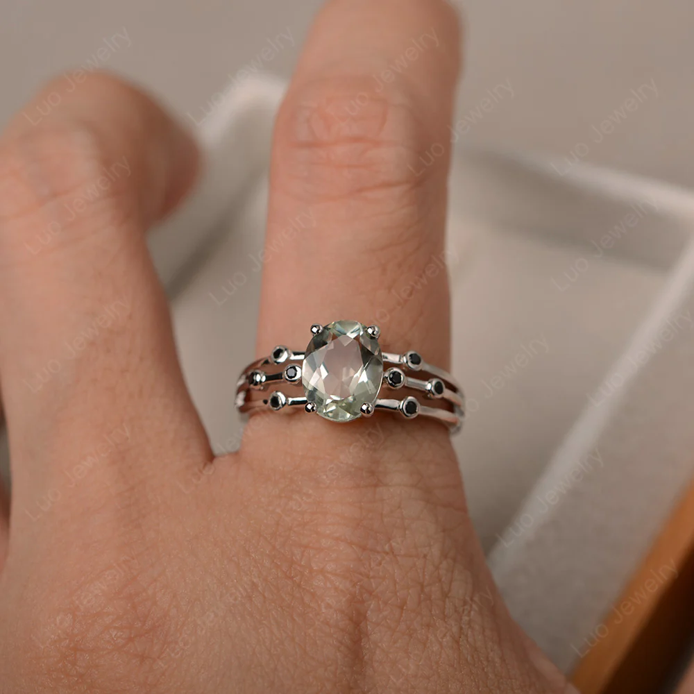 Oval Shaped Green Amethyst Art Deco Ring - Image 4