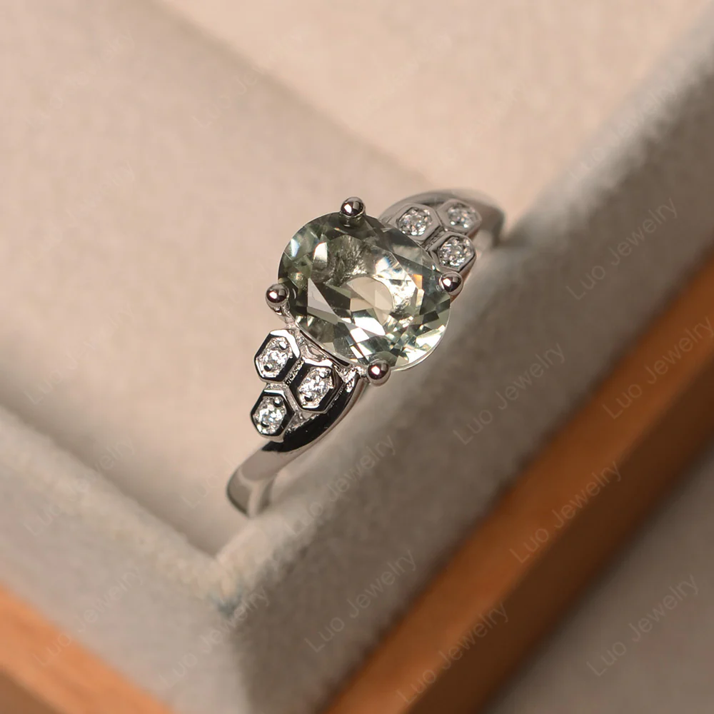 Oval Cut Green Amethyst Honeycomb Ring - Image 2