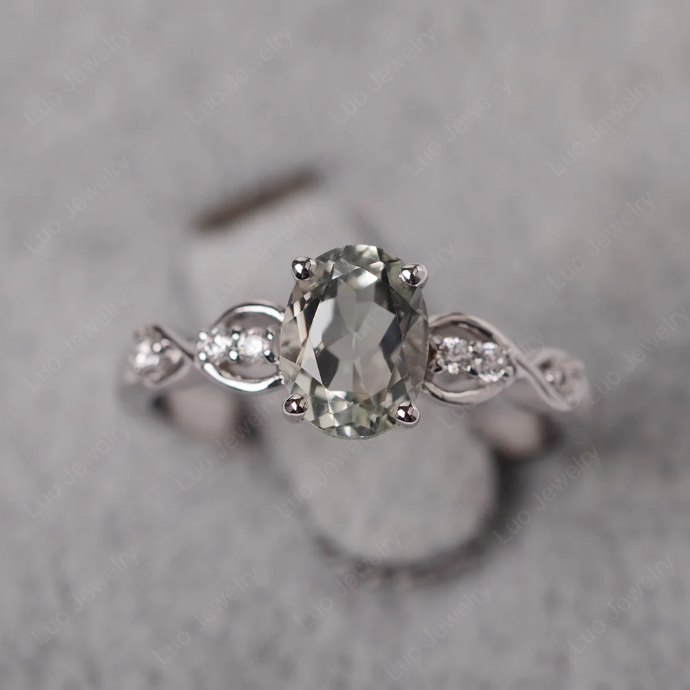 Oval Green Amethyst Infinity Engagement Ring