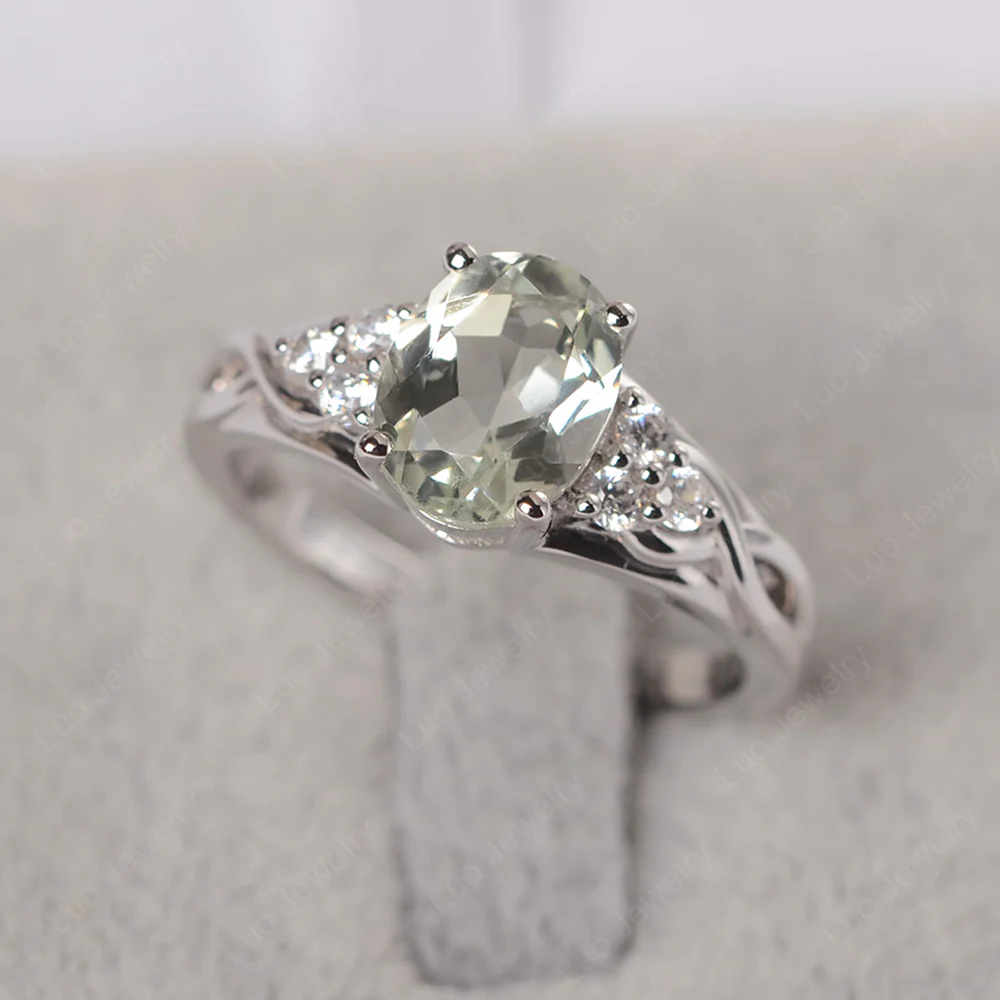 Oval Green Amethyst Engagement Ring