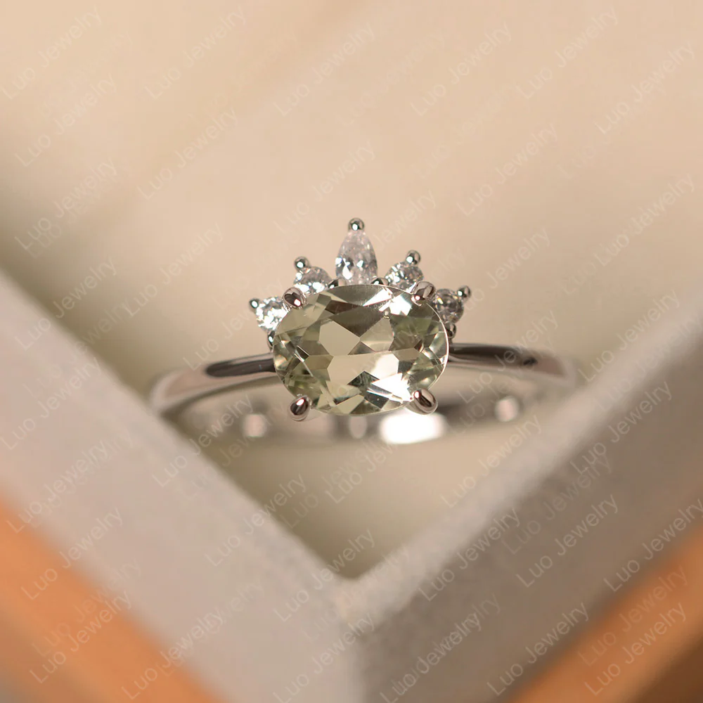 Half Sunburst Oval Green Amethyst Ring