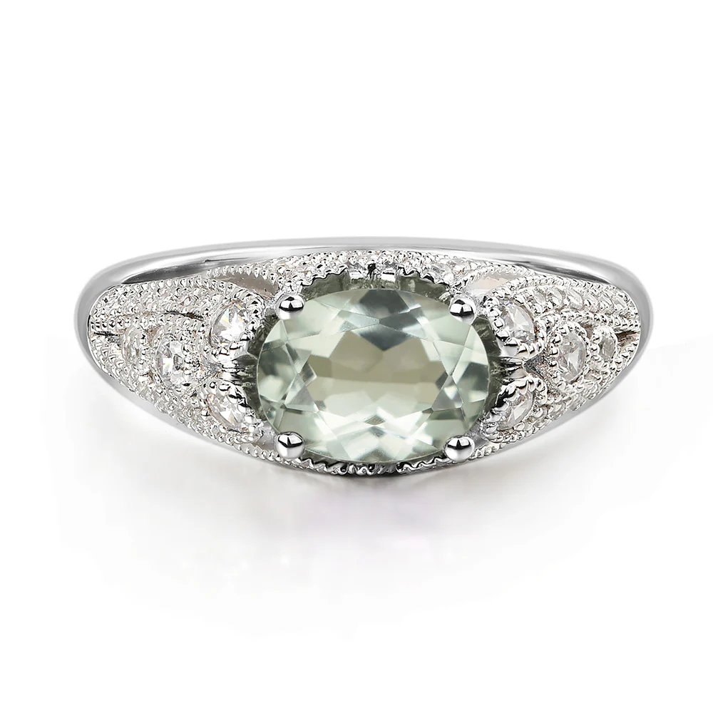 Vintage Horizontal Oval Cut Green Amethyst Ring