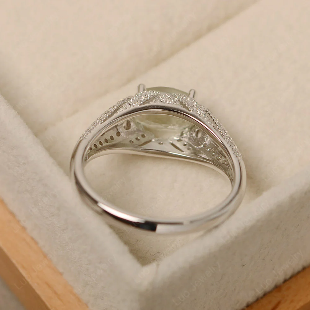 Vintage Horizontal Oval Cut Green Amethyst Ring - Image 4
