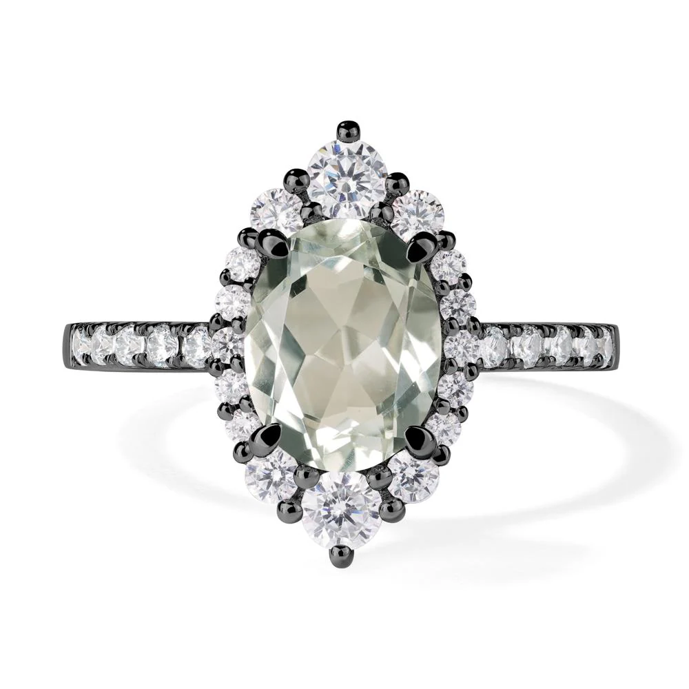 Oval Green Amethyst Halo Cluster Ring