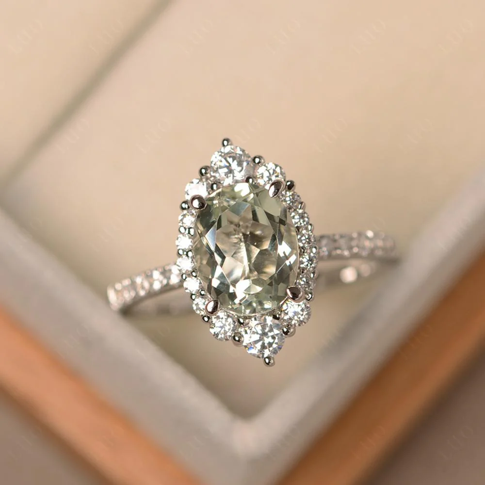 Oval Green Amethyst Halo Cluster Ring - Image 10