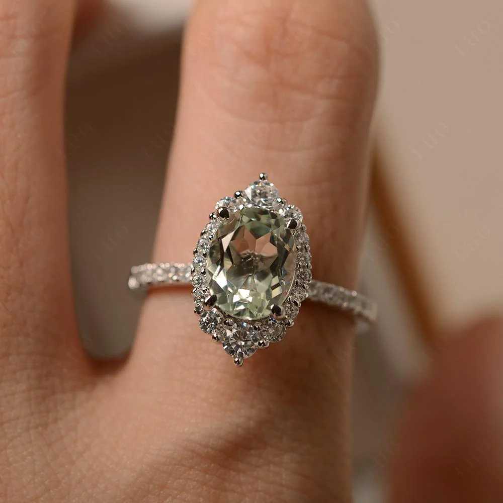 Oval Green Amethyst Halo Cluster Ring - Image 14