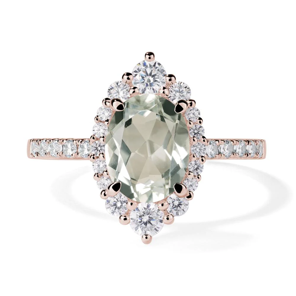 Oval Green Amethyst Halo Cluster Ring - Image 5