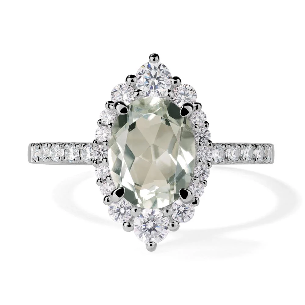 Oval Green Amethyst Halo Cluster Ring - Image 6