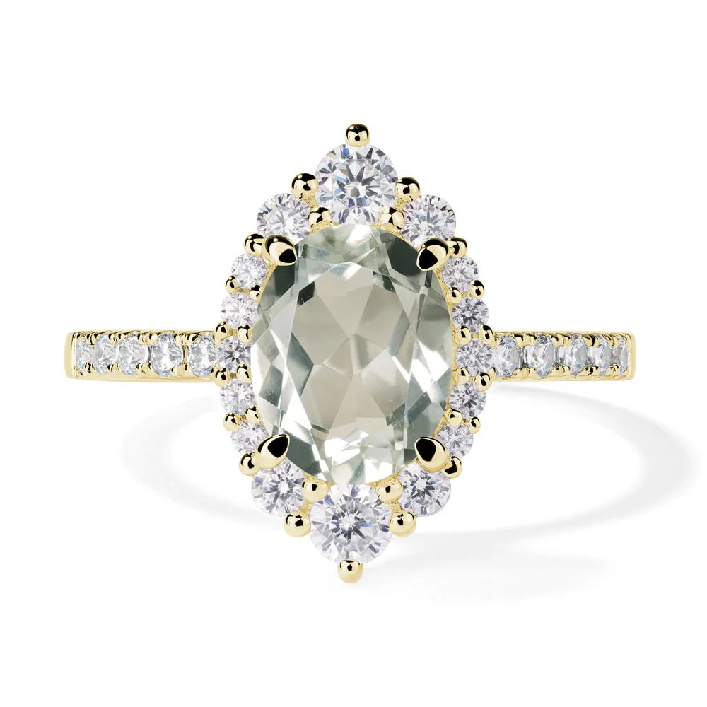 Oval Green Amethyst Halo Cluster Ring - Image 8