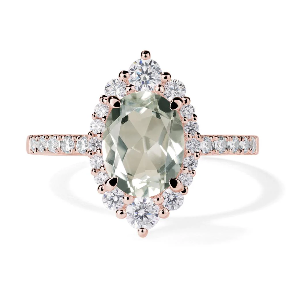 Oval Green Amethyst Halo Cluster Ring - Image 9
