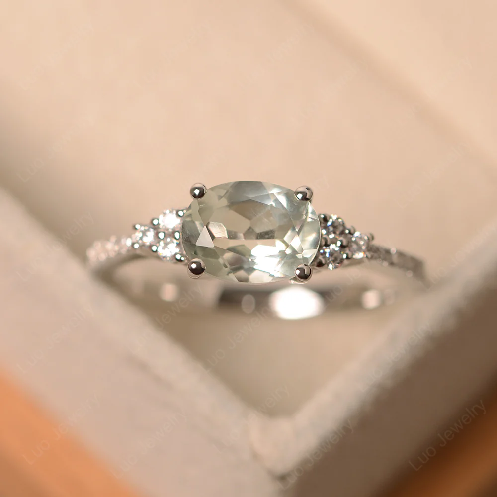 Horizontal Oval Cut Green Amethyst Engagement Ring - Image 2