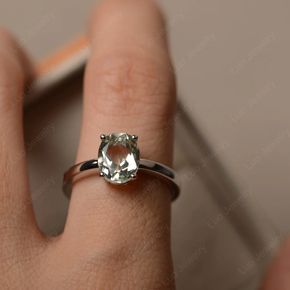 Green Amethyst Oval Solitaire Ring - Image 4