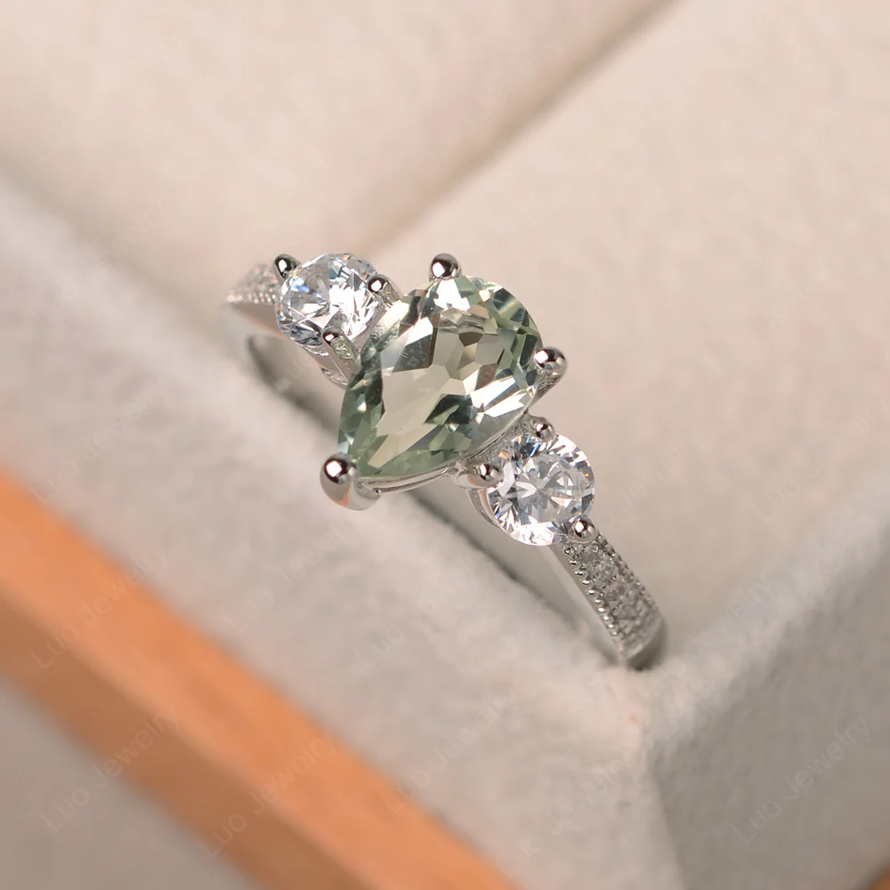 Pear Shaped Green Amethyst Engagement Ring - Image 2