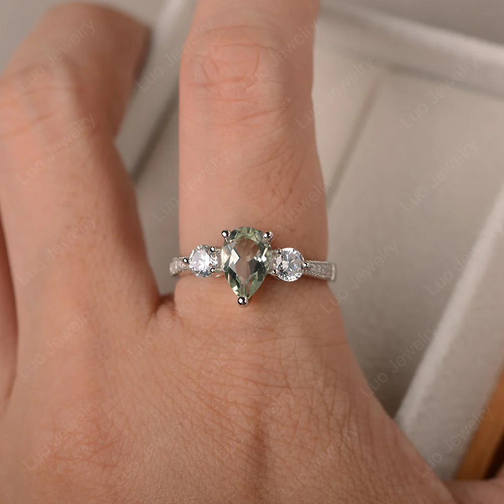 Pear Shaped Green Amethyst Engagement Ring - Image 4