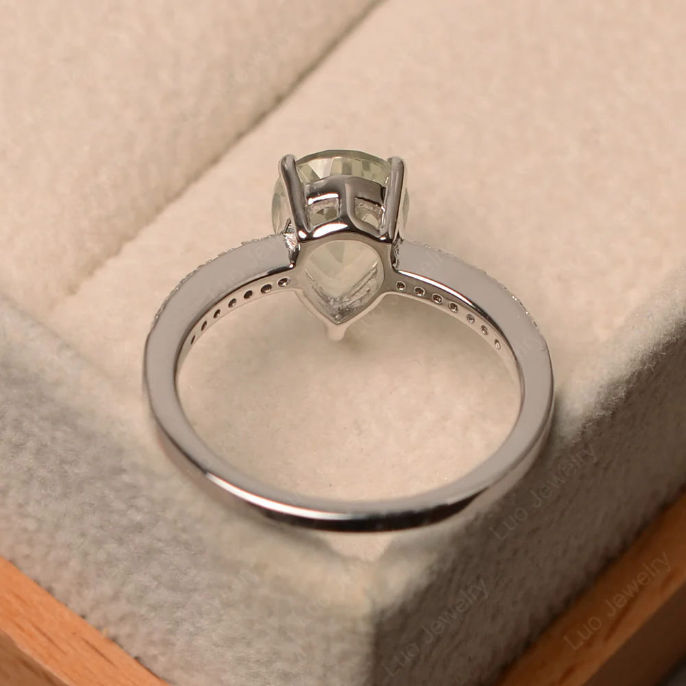 Green Amethyst Pear Pave Engagement Ring - Image 3