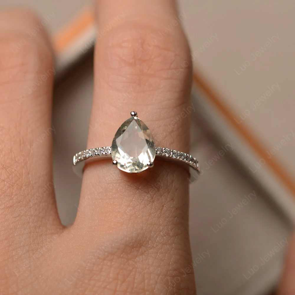 Green Amethyst Pear Pave Engagement Ring - Image 4