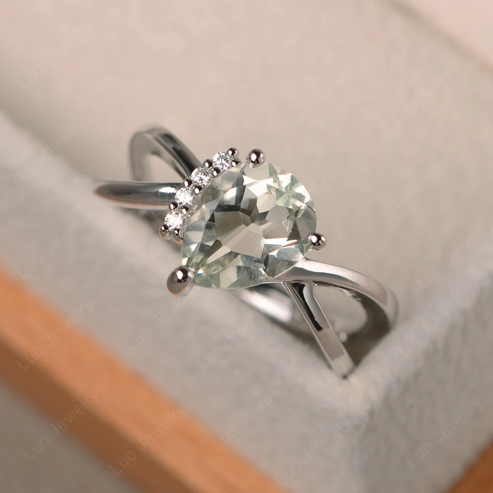 Green Amethyst Asymmetric Engagement Ring - Image 3