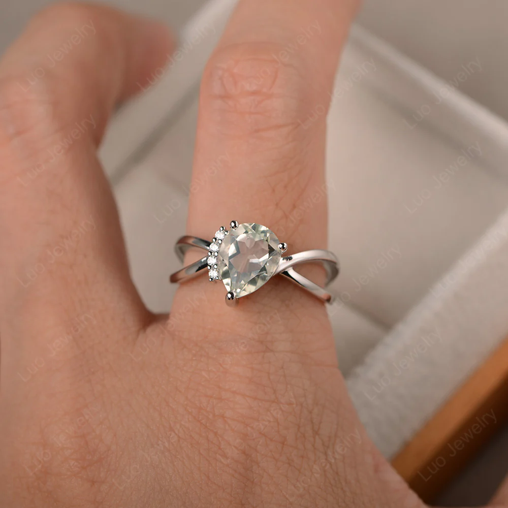 Green Amethyst Asymmetric Engagement Ring - Image 5