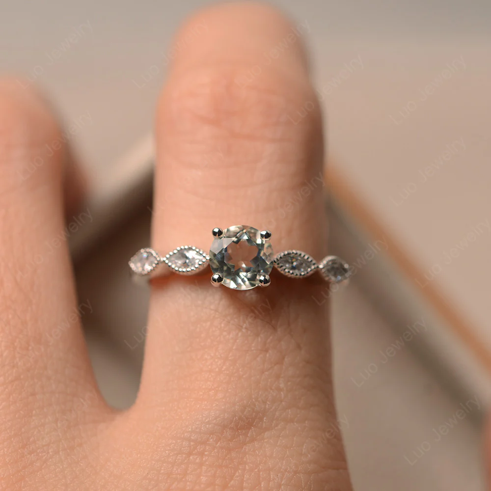 Green Amethyst Milgrain Vintage Inspired Ring - Image 4